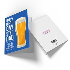 Happy Birthday Step Dad Shall We Celebrate With A Pint? Greetings Card