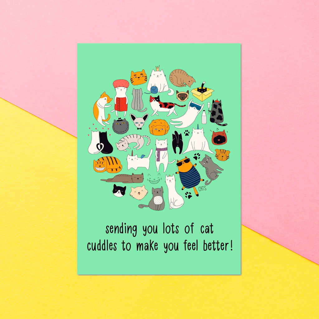 Sending You Lots Of Cat Cuddles To Make You Feel Better! Greetings Card