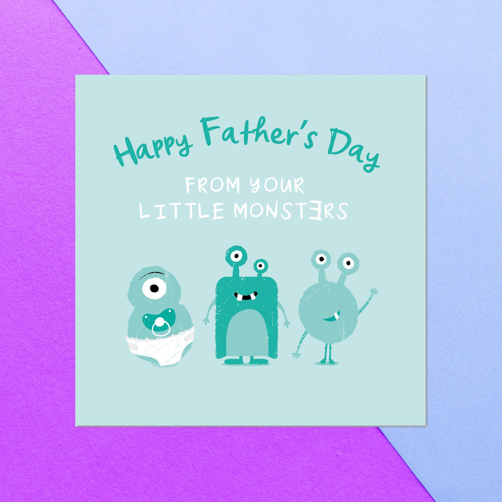 Happy Father's Day From Your Little Mosters Square Greetings Card