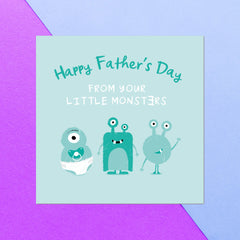 Happy Father's Day From Your Little Mosters Square Greetings Card