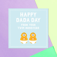 Happy Dada Day Fro Your Twin Monsters Square Greetings Card